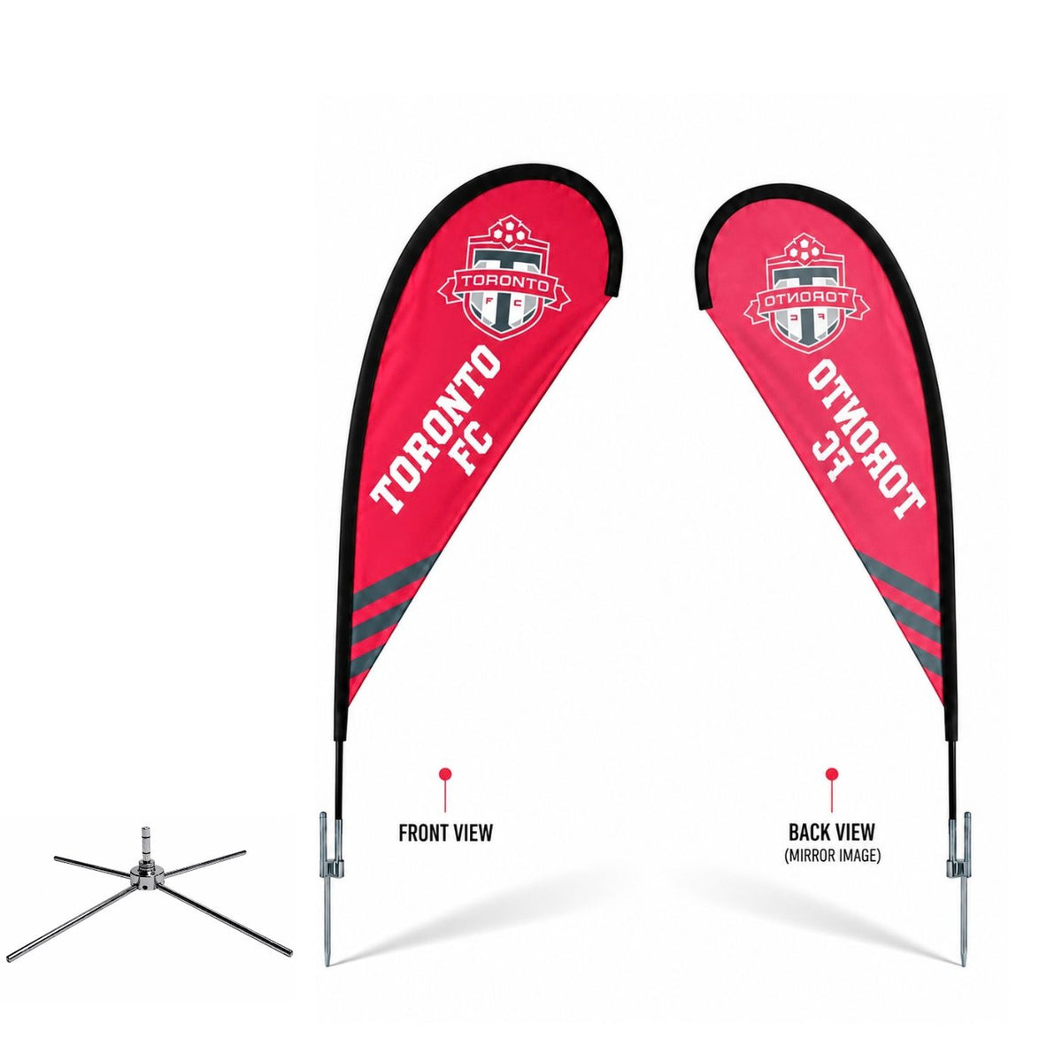 7.5' X-Small Tear Drop Flag Kit, Full Color Graphics Single Sided, Outdoor Spike base, Indoor Cross Base