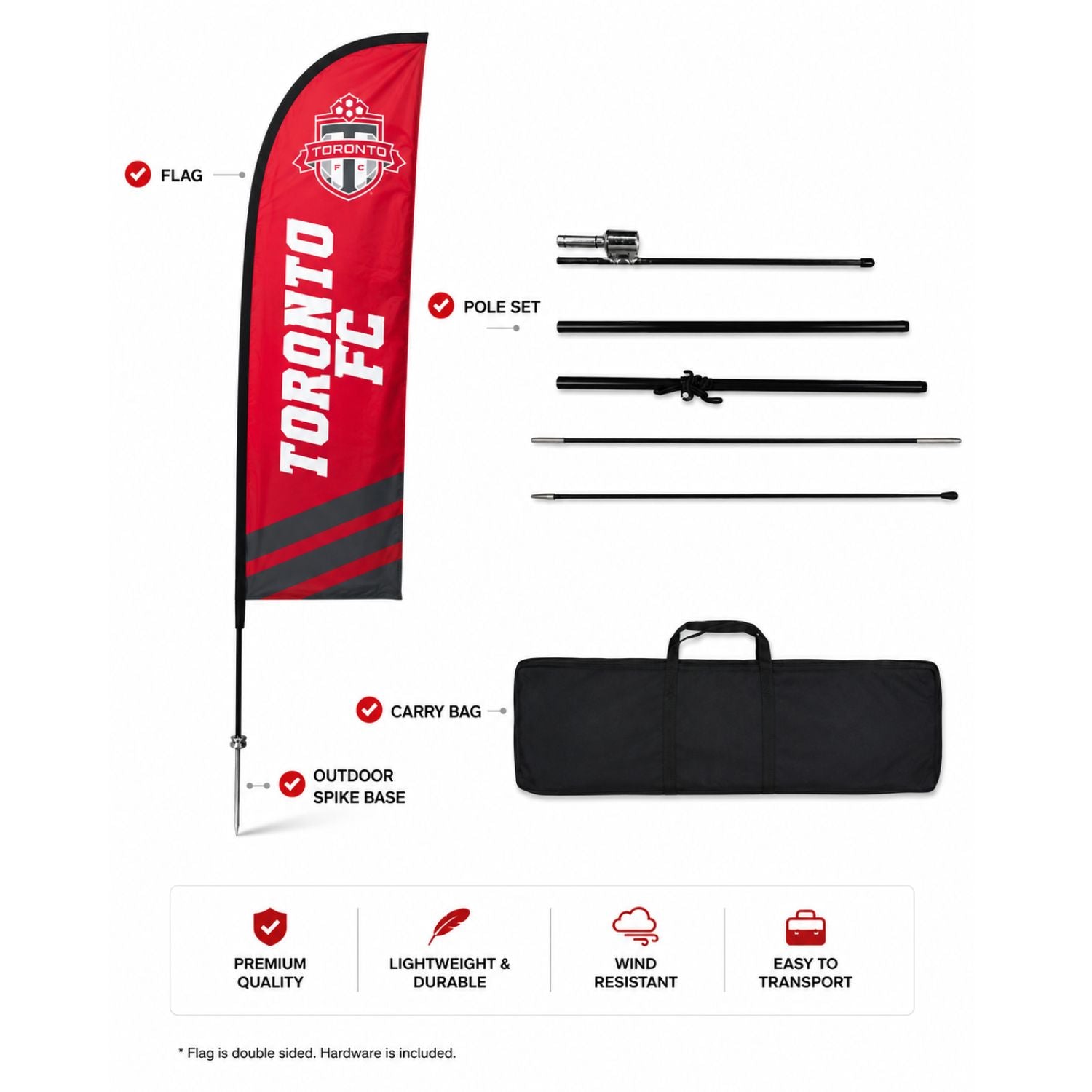 8.5' X-Small Feather Flag Kit, Full Color Graphics Double Sided, Outdoor Spike base and Bag Included