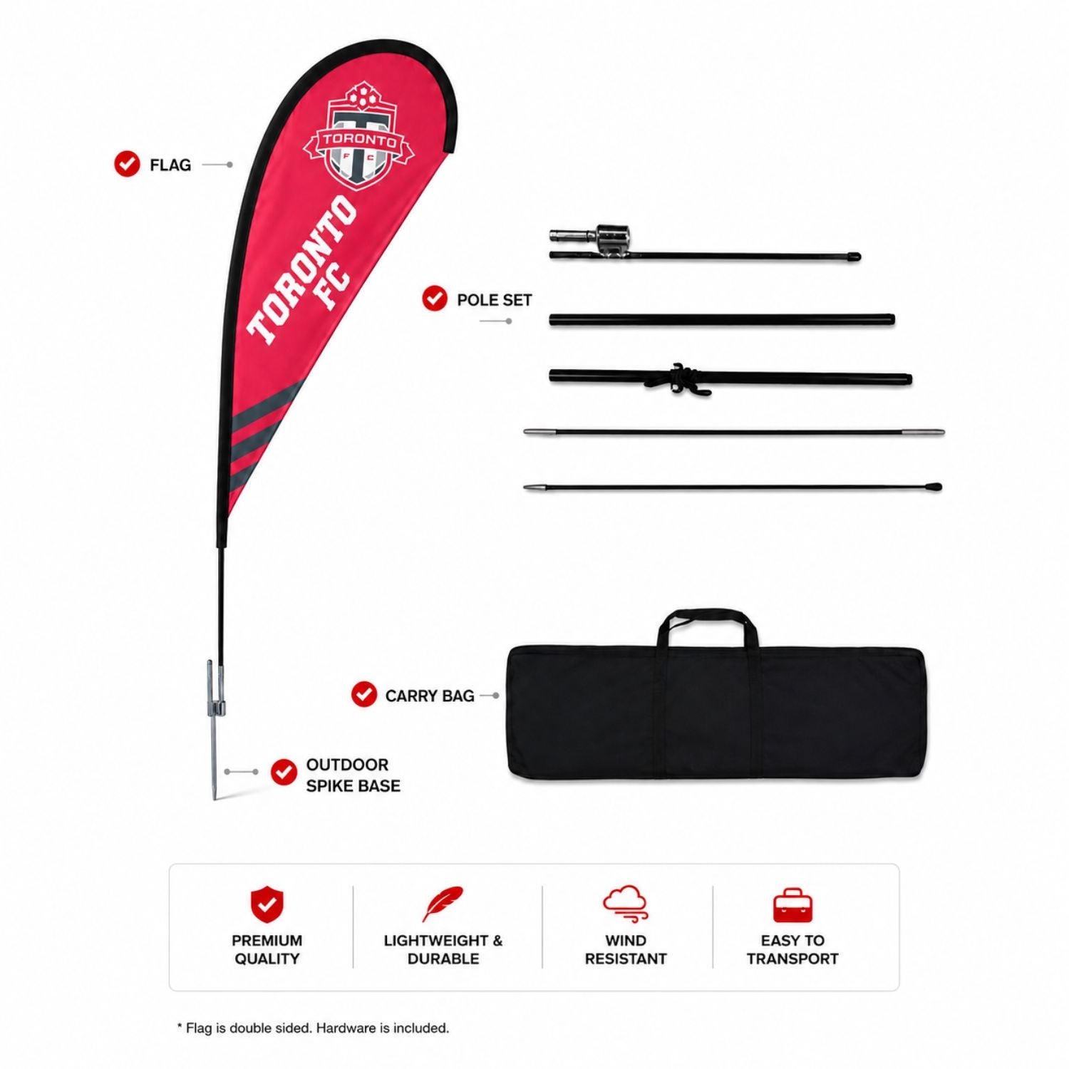 7.5' X-Small Tear Drop Flag Kit, Full Color Graphics Double Sided, Outdoor Spike base & Bag Included