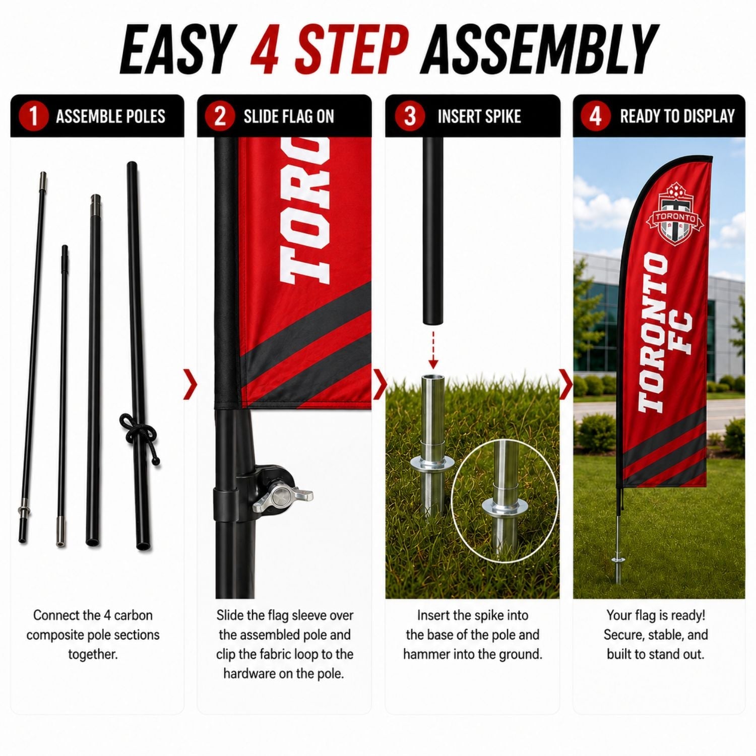 8.5' X-Small Feather Flag Kit, Full Color Graphics Double Sided, Outdoor Spike base and Bag Included