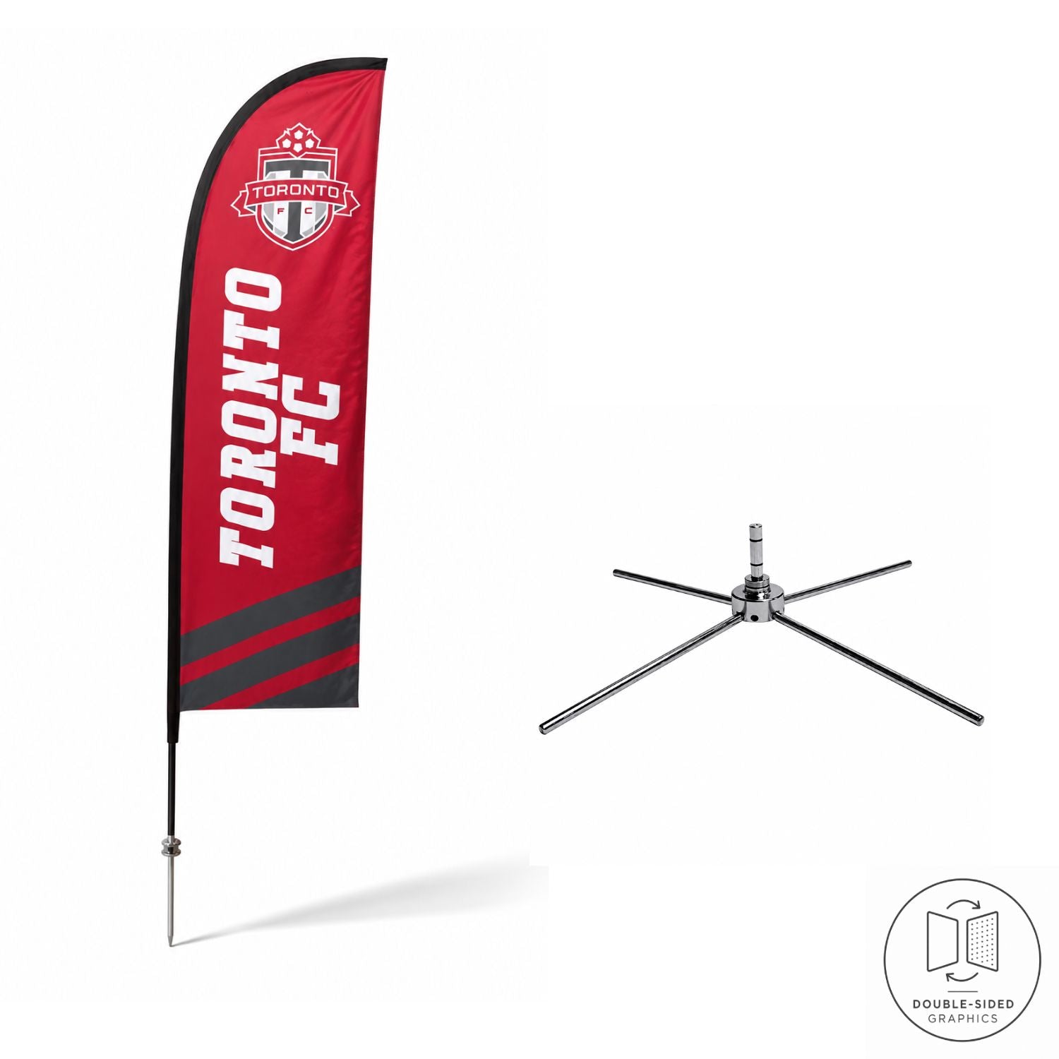 8.5' X-Small Feather Flag Kit, Full Color Graphics 2 Sided, Outdoor Spike base, Indoor Cross Base