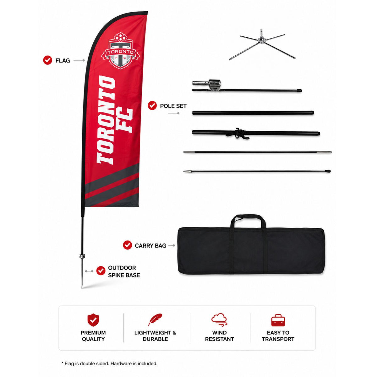 8.5' X-Small Feather Flag Kit, Full Color Graphics 2 Sided, Outdoor Spike base, Indoor Cross Base
