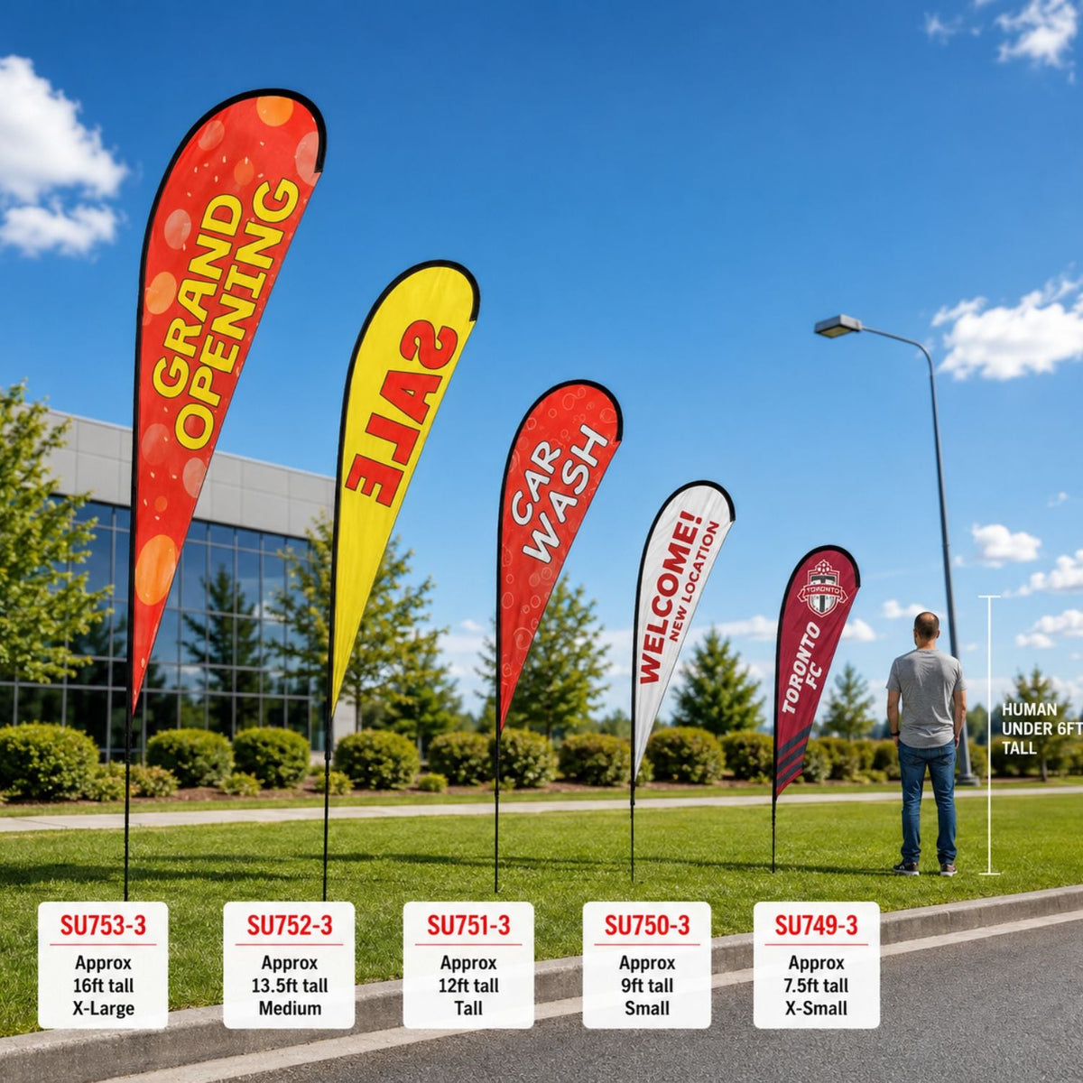 9' Small Tear Drop Flag Kit, Full Color Graphics Double Sided, Outdoor Spike base and Bag Included