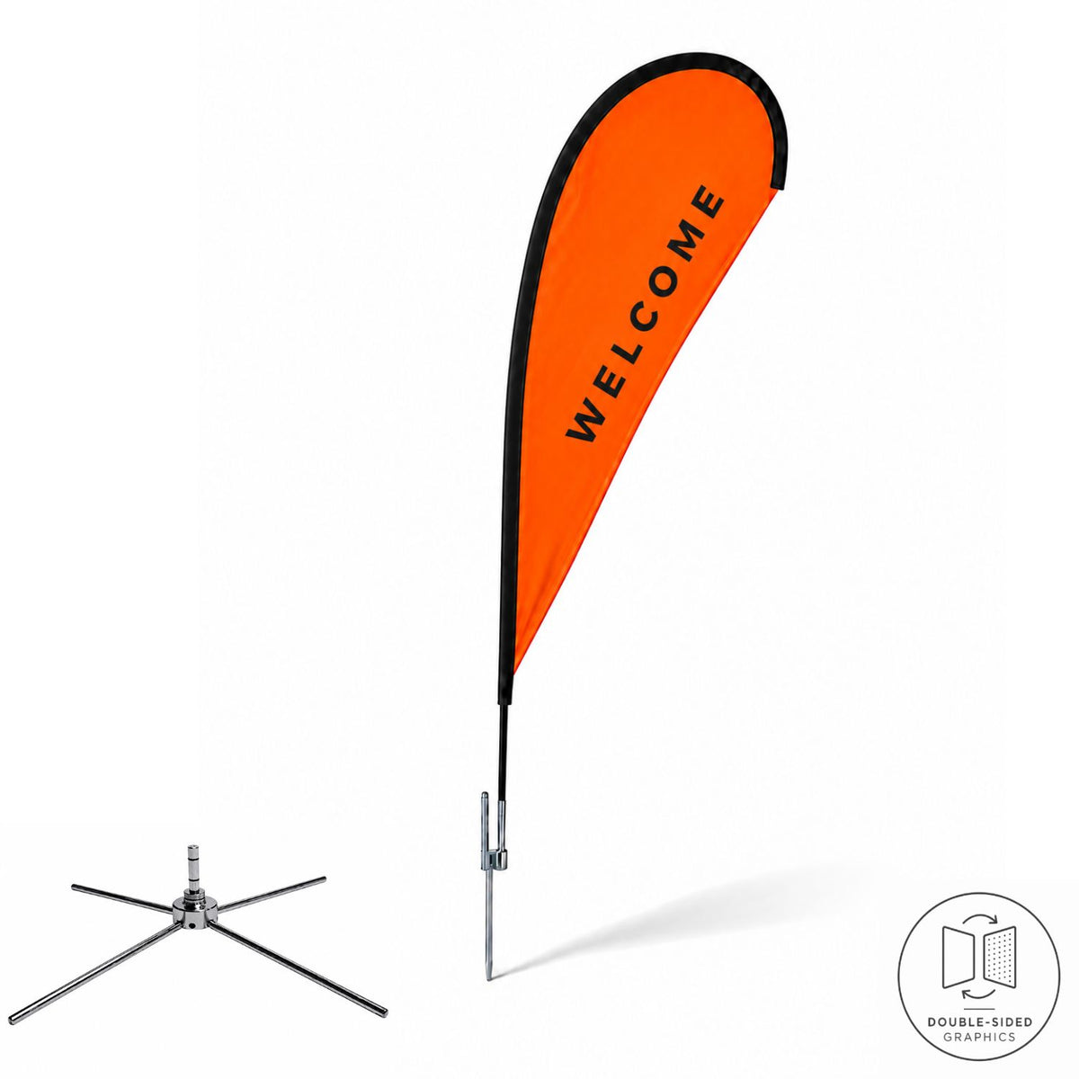 9' Small Tear Drop Flag Kit, Full Color Graphics Double Sided, Outdoor & Indoor base