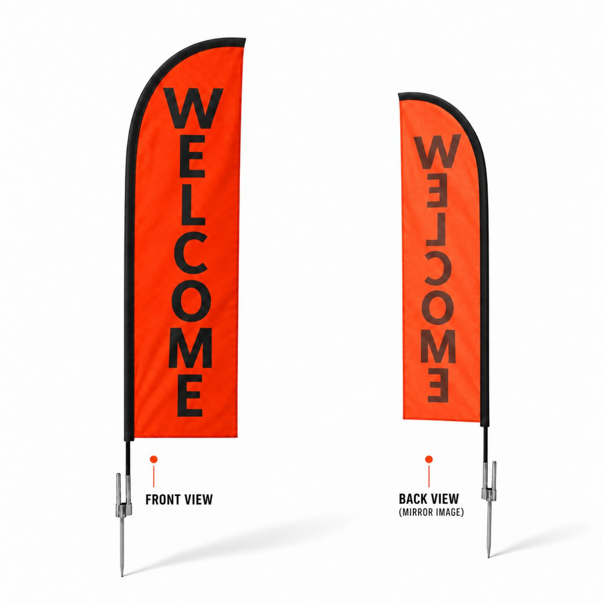 10' Small Feather Flag Kit, Full Color Graphics Single Sided, Outdoor Spike base and Bag Included