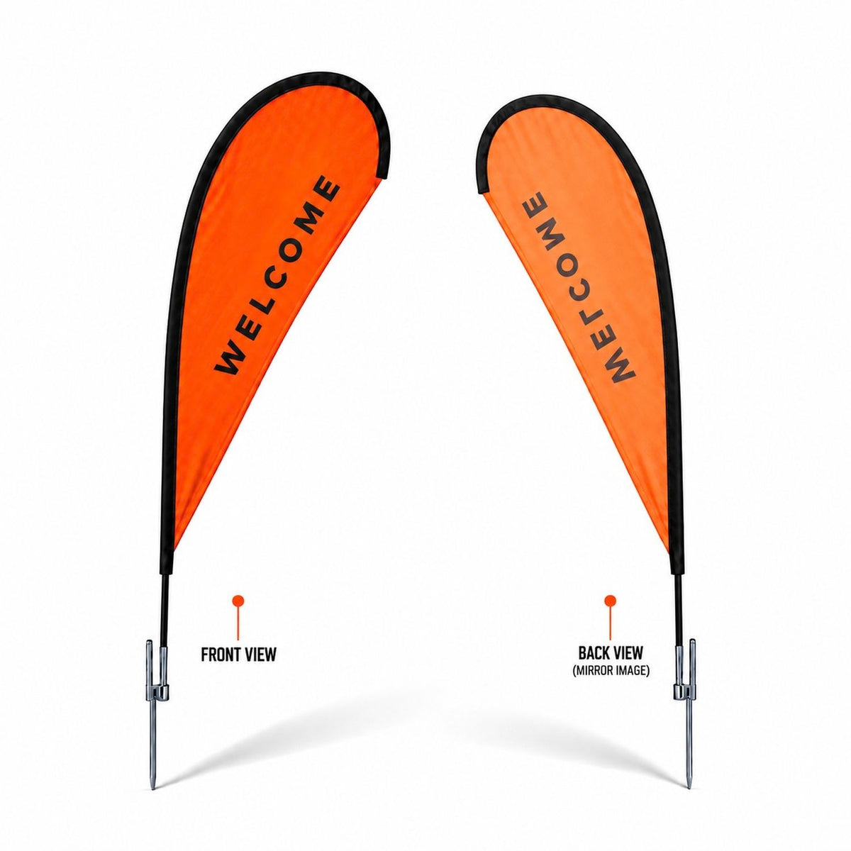 9' Small Tear Drop Flag Kit, Full Color Graphics Single Sided, Outdoor Spike base and Bag Included