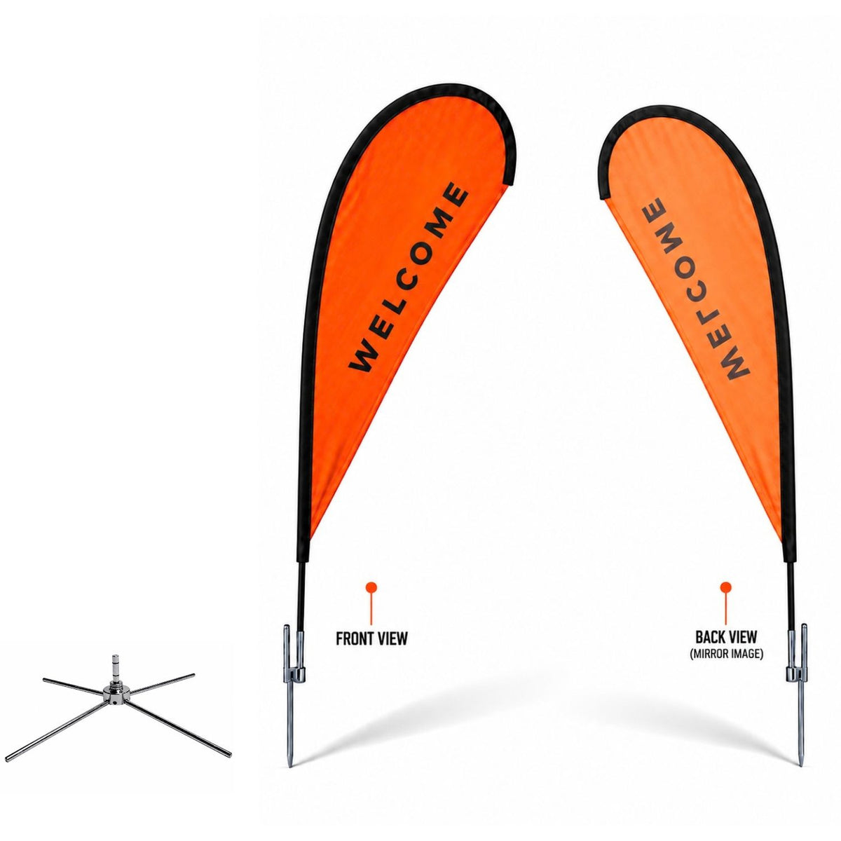 9' Small Tear Drop Flag Kit, Full Color Graphics Single Sided, Outdoor & Indoor base