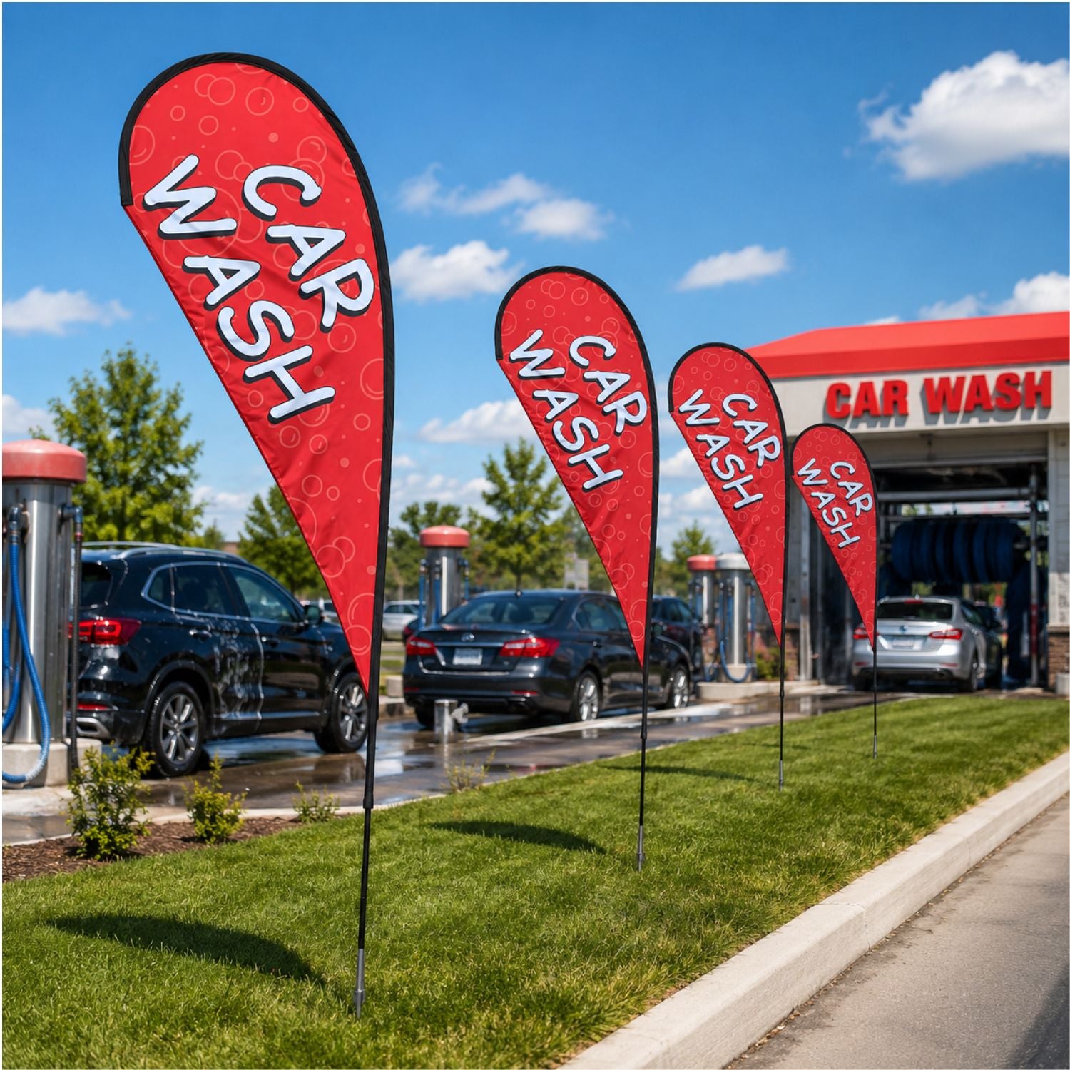 12' Medium Tear Drop Flag Kit, Full Color Graphics Double Sided, Outdoor Spike base, Indoor use