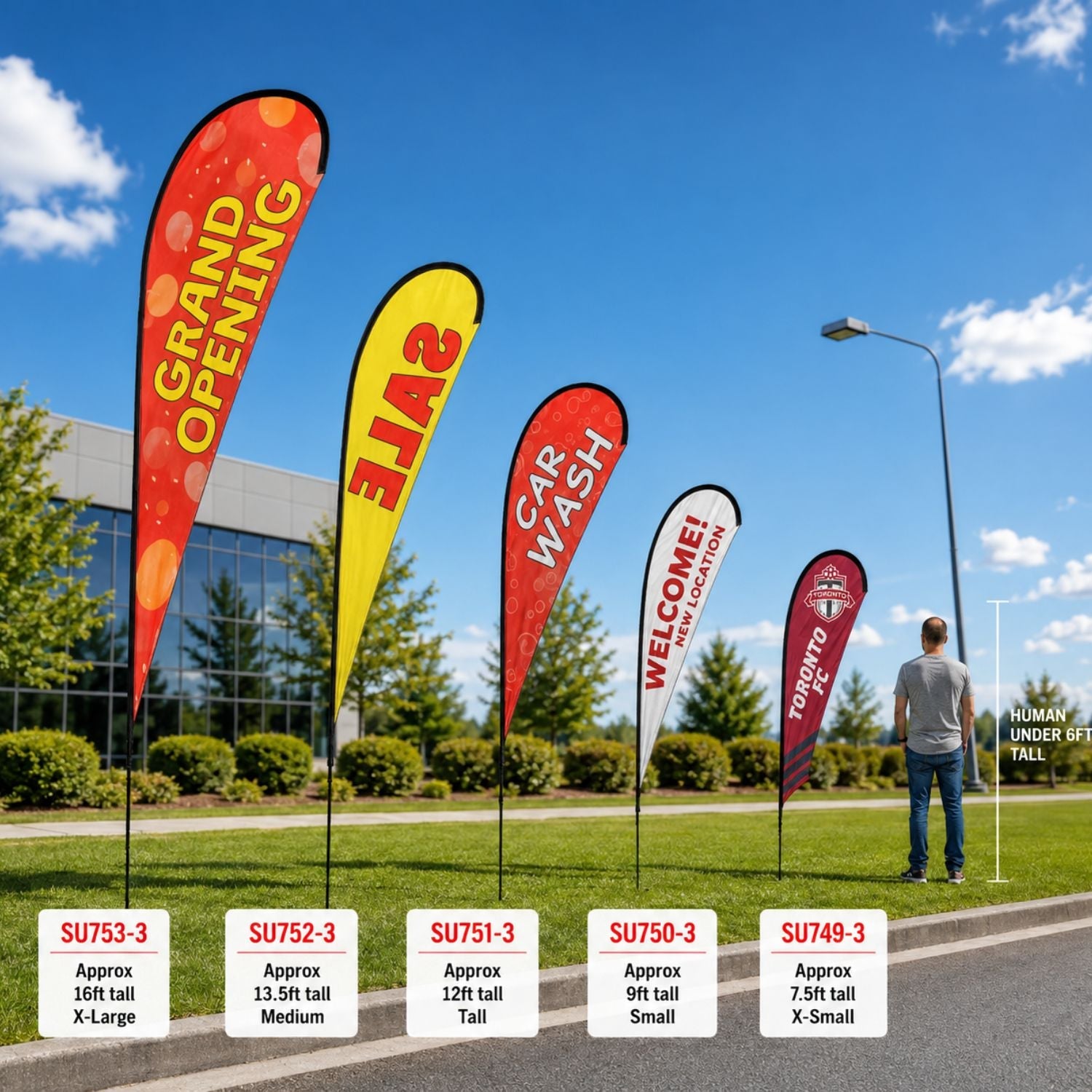 12' Medium Tear Drop Flag Kit, Full Color Graphics Double Sided, Outdoor Spike base and Bag Included