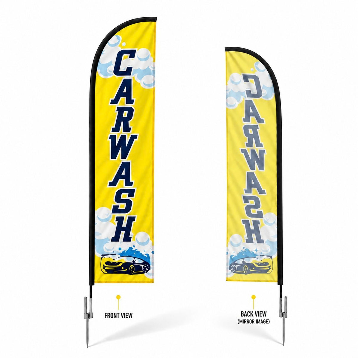 13' Medium Feather Flag Kit, Full Color Graphics Single Sided, Outdoor Spike base and Bag Included