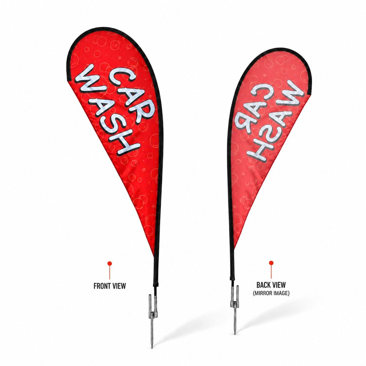 12' Medium Tear Drop Flag Kit, Full Color Graphics Single Sided, Outdoor Spike base and Bag Included