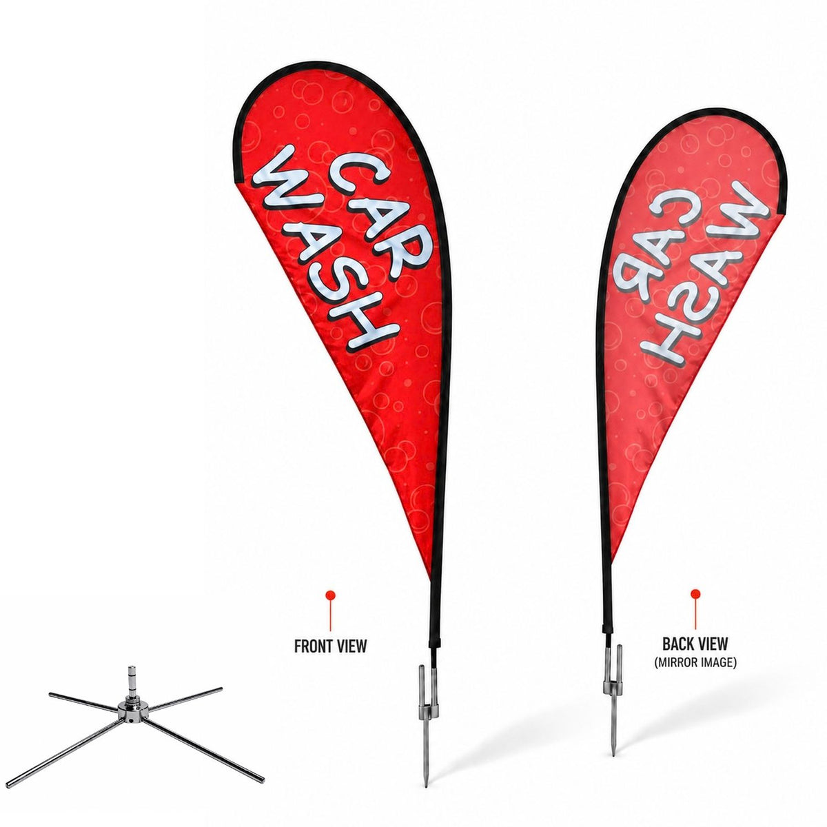 12' Medium Tear Drop Flag Kit, Full Color Graphics Single Sided, Outdoor Spike base, Indoor use