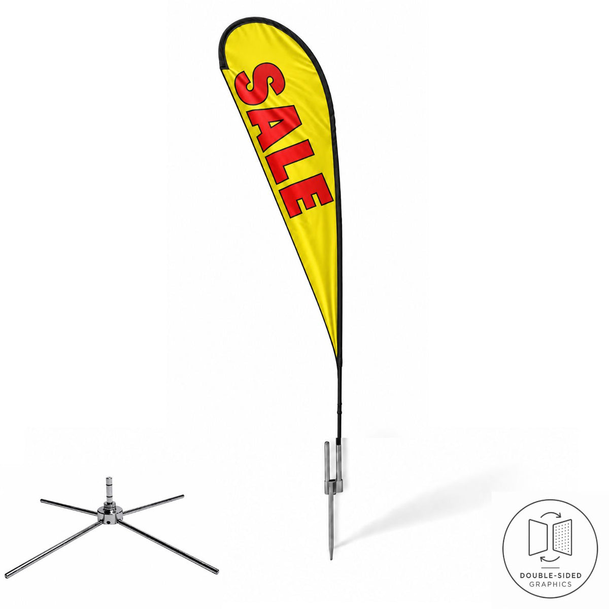 13.5' Large Tear Drop Flag Kit, Full Color Graphics Double Side, Outdoor Spike base, Indoor use