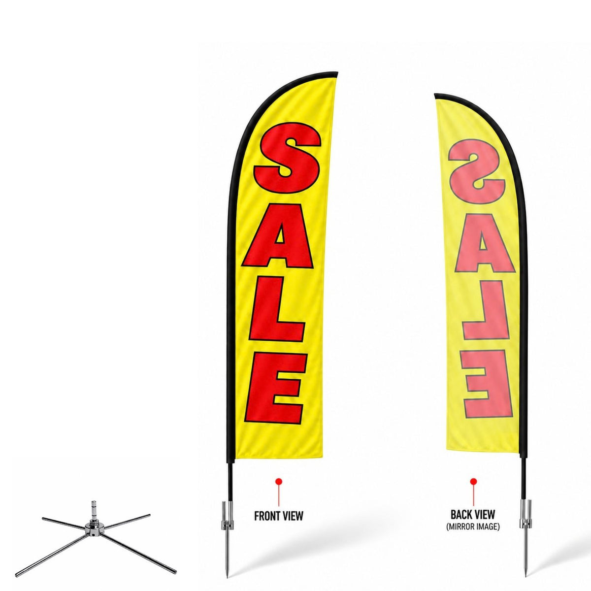 15' Large Feather Flag Kit, Full Color Graphics Single Sided, Outdoor Spike base, Indoor Cross Base