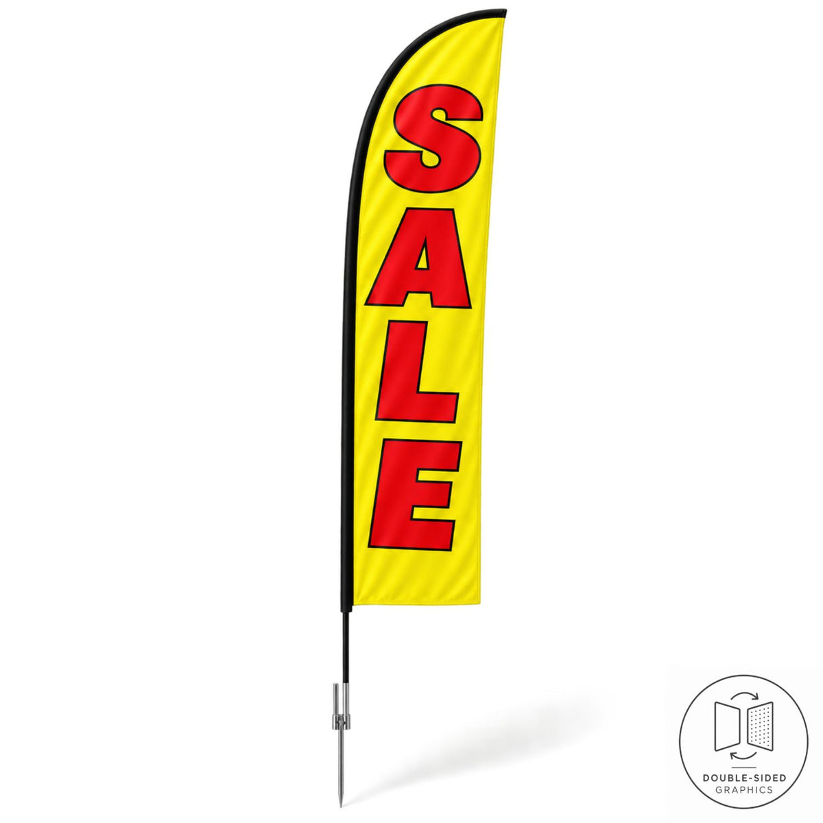 15' Large Feather Flag Kit, Full Color Graphics Double Sided, Outdoor Spike base and Bag Included