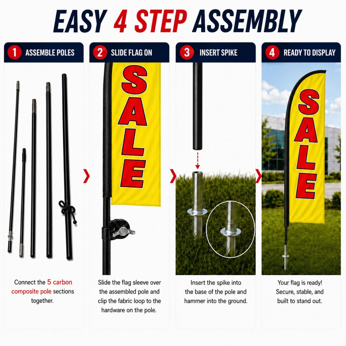 13.5' Large Tear Drop Flag Kit, Full Color Graphics Double Side, Outdoor Spike base and Bag Included