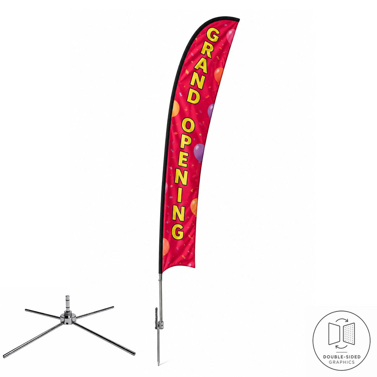 19' X-Large Feather Flag Kit, Full Color Graphics Double Sided, Outdoor Spike base, Indoor use