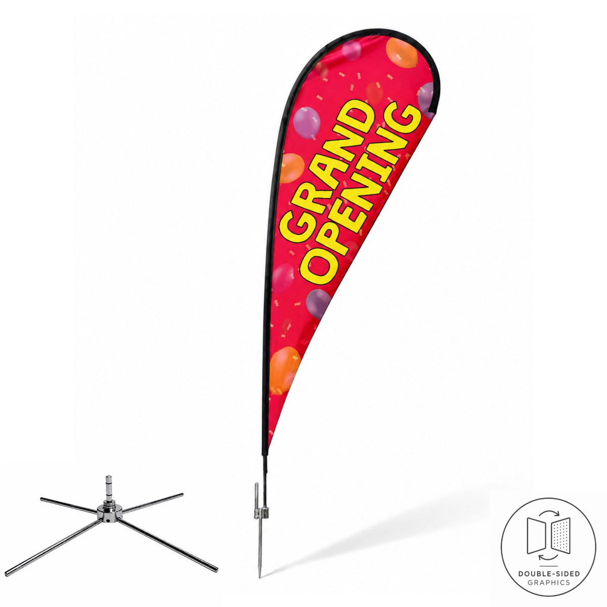 16' X-Large Tear Drop Flag Kit, Full Color Graphics Double Side, Outdoor Spike base, Indoor use