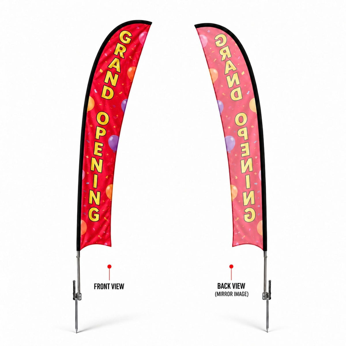 19' X-Large Feather Flag Kit, Full Color Graphics Single Sided, Outdoor Spike base and Bag Included