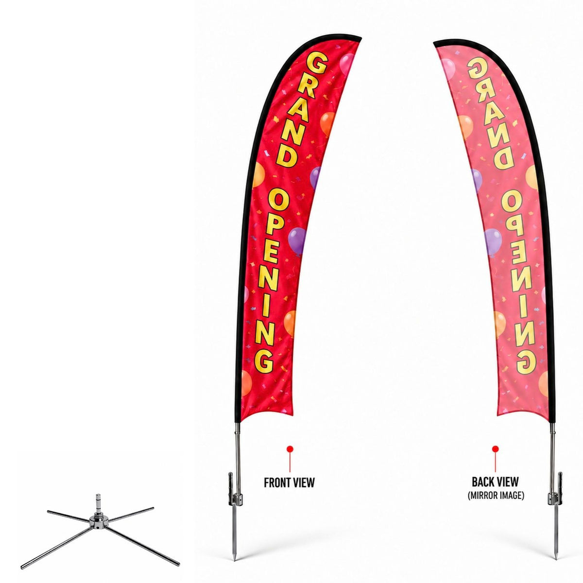 SU753-20 - 19' X-Large Feather Flag Kit, Full Color Graphics Single Sided, Outdoor Spike base, Indoor Cross Base