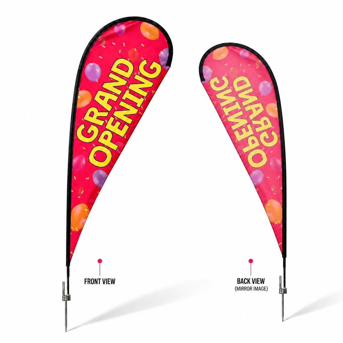 16' X-Large Tear Drop Flag Kit, Full Color Graphics Single Sided, Outdoor Spike base and Bag Included