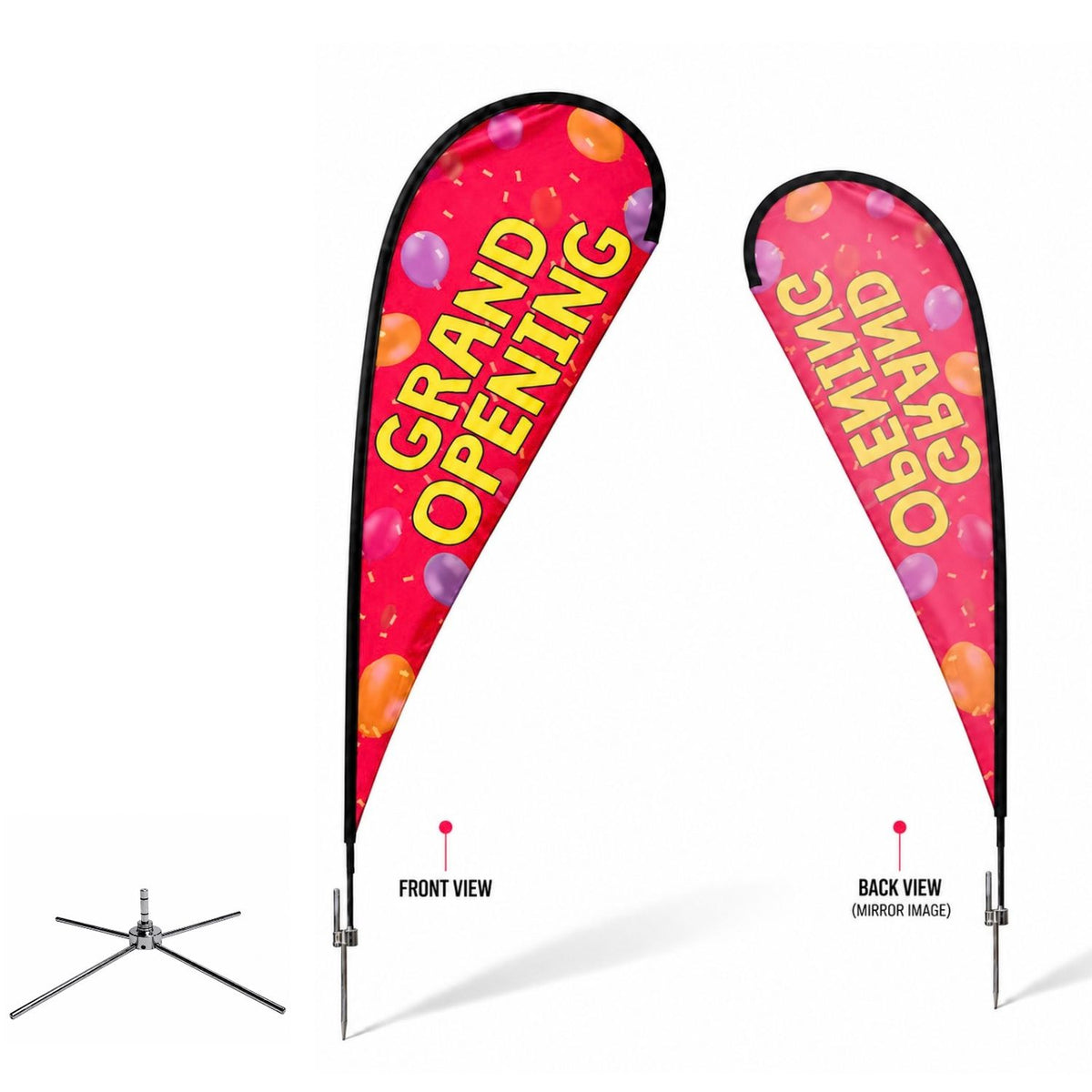 SU753-23 - 16' X-Large Tear Drop Flag Kit, Full Color Graphics Single Sided, Outdoor Spike base, Indoor Cross Base