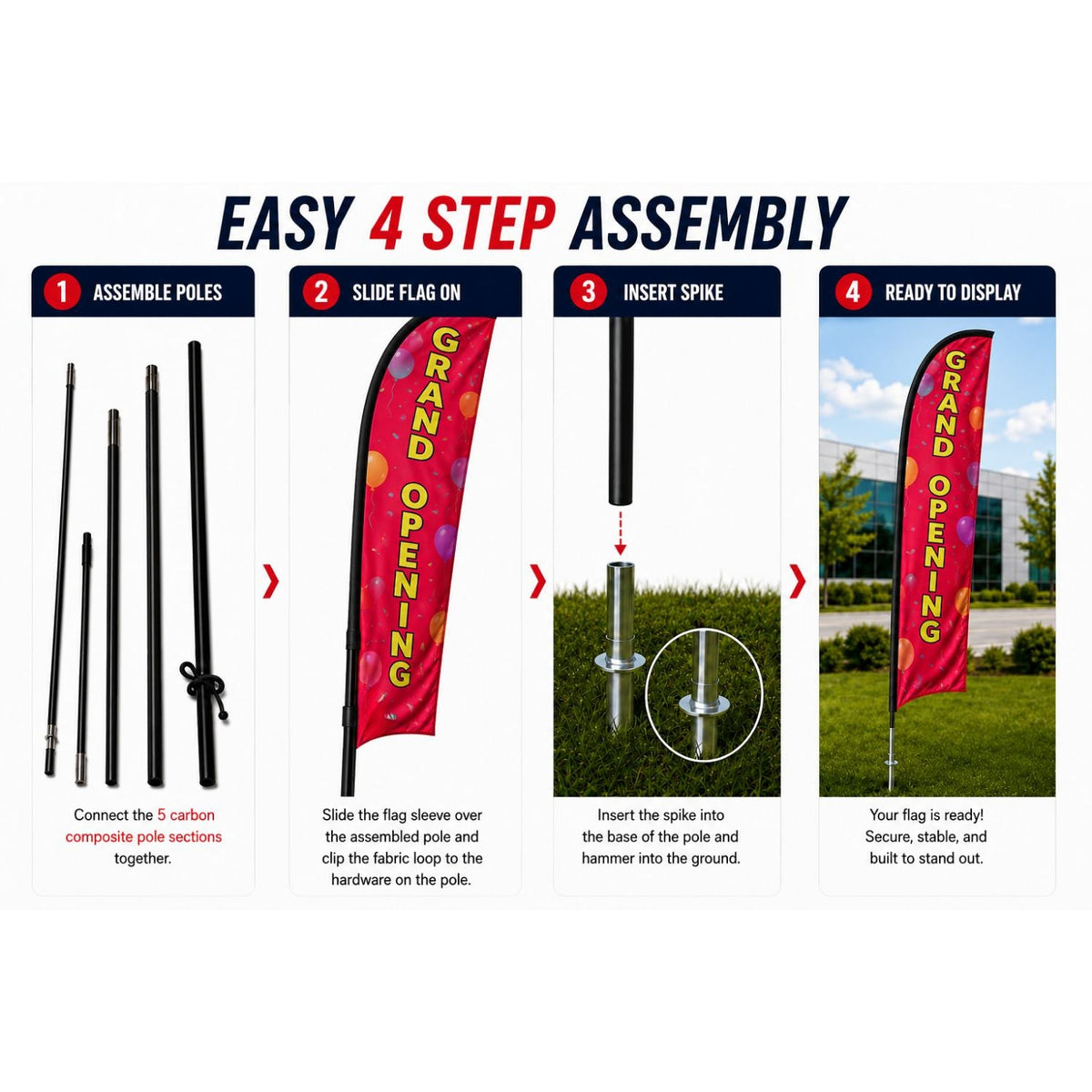 19' X-Large Feather Flag Kit, Full Color Graphics Double Sided, Outdoor Spike base and Bag Included