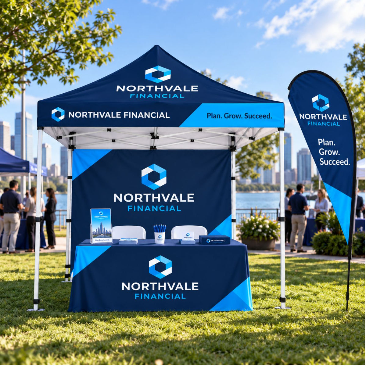 Deluxe Tent Flag Package, 10' Tent kit, Backwall, Box Fit Tablecloth, and Double sided Flag Kit