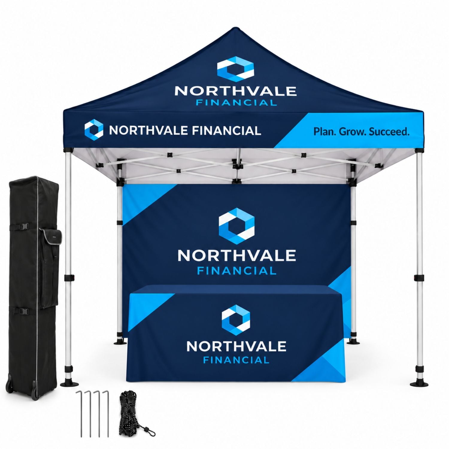 Deluxe Event Package, 10' Sublimated Tent kit, Single sided backwall, and 6' Box Fit Tablecloth