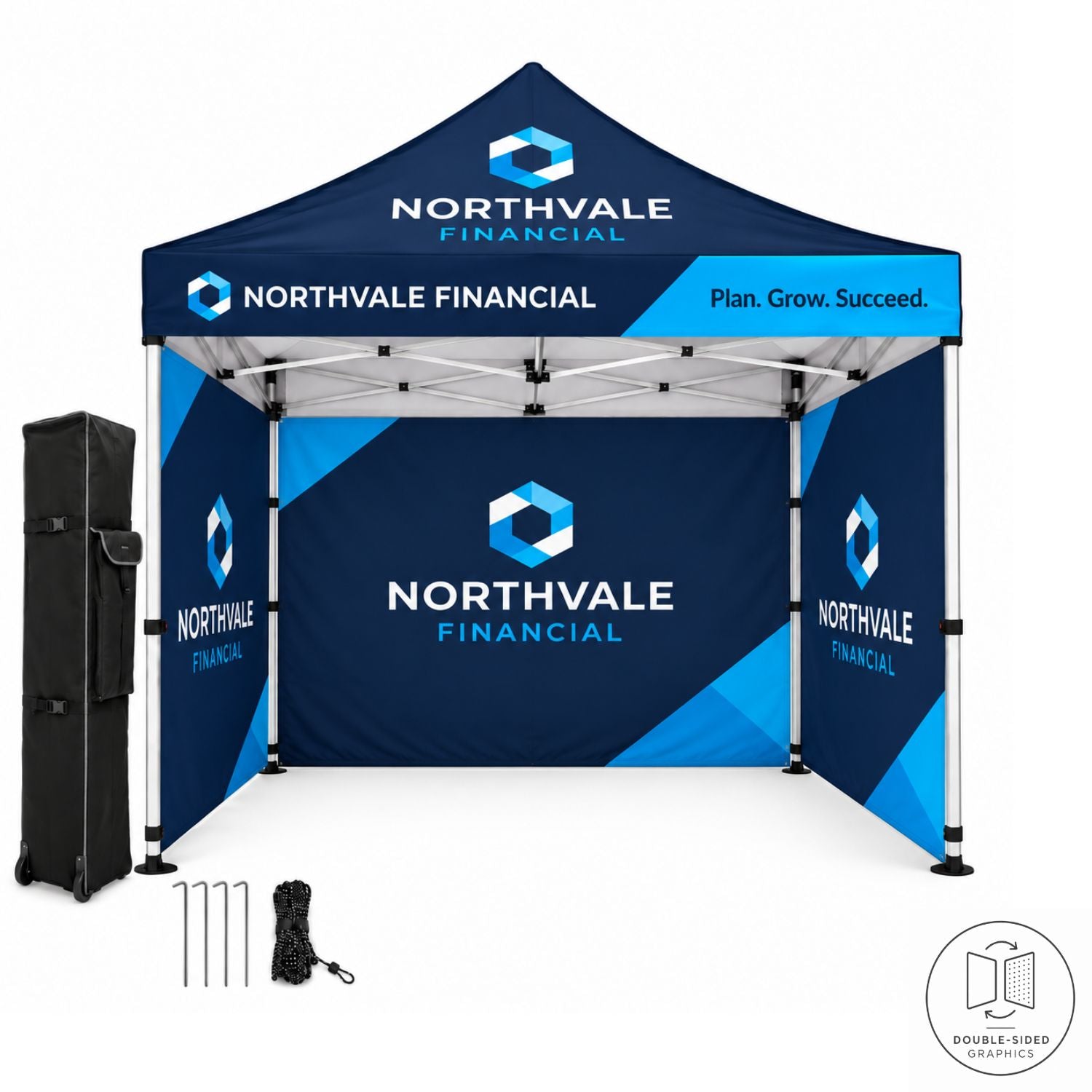 Full Privacy Tent Package, 10' Sublimated Tent kit, 3 DOUBLE sided Full walls for back and 2 sides