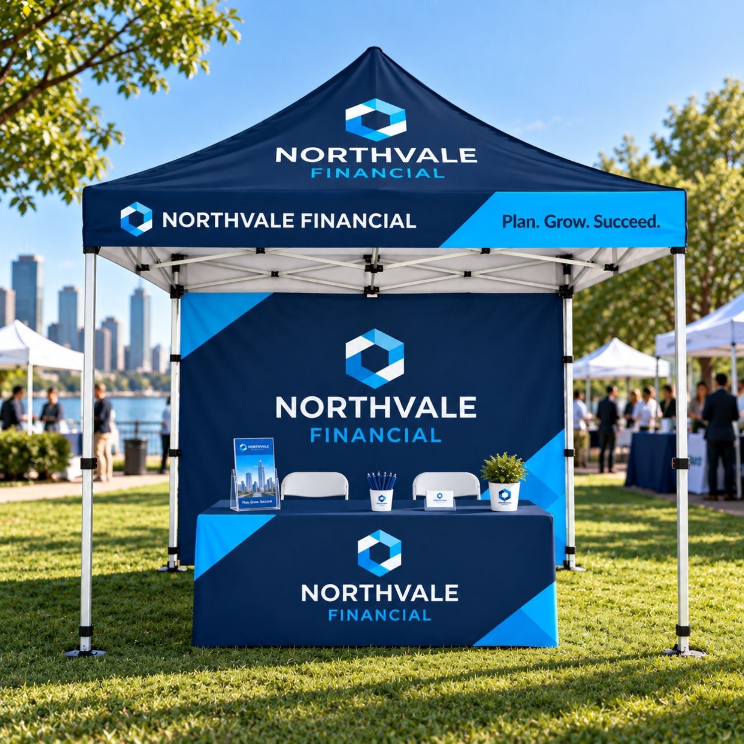 Deluxe Event Package, 10' Sublimated Tent kit, Single sided backwall, and 6' Box Fit Tablecloth