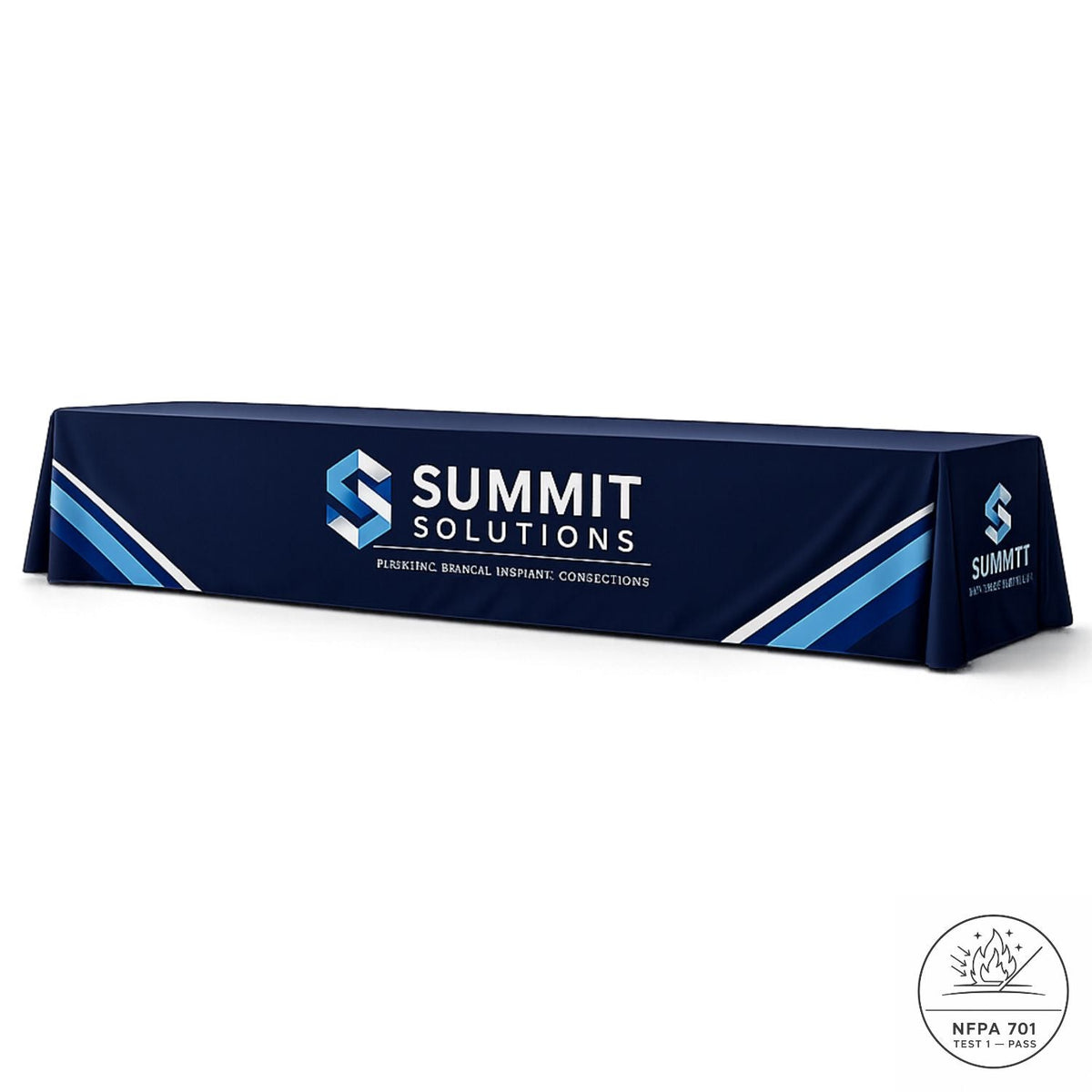 Sublimated Table Cloth for 12' table (or 2 x 6' tables combined), Drape Style, 4 sided, Closed back