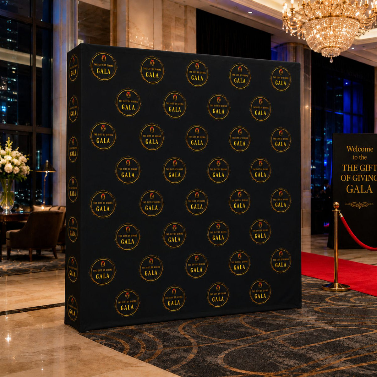 7.5' Straight Wall Tension Fabric Pop-up Display Kit with Wrap End Caps, Superior Block Out Fabric
