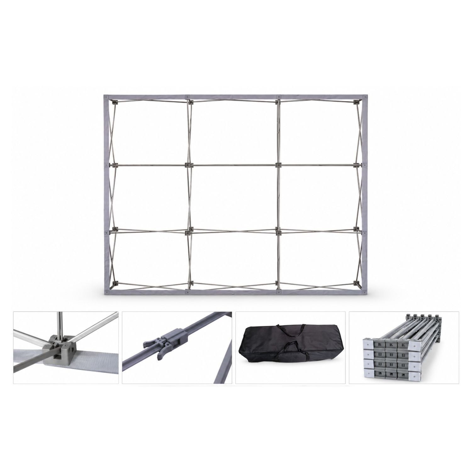 7.5' Wide Straight Wall Popup Display Hardware Only, Frame and Case. Graphics are not included.