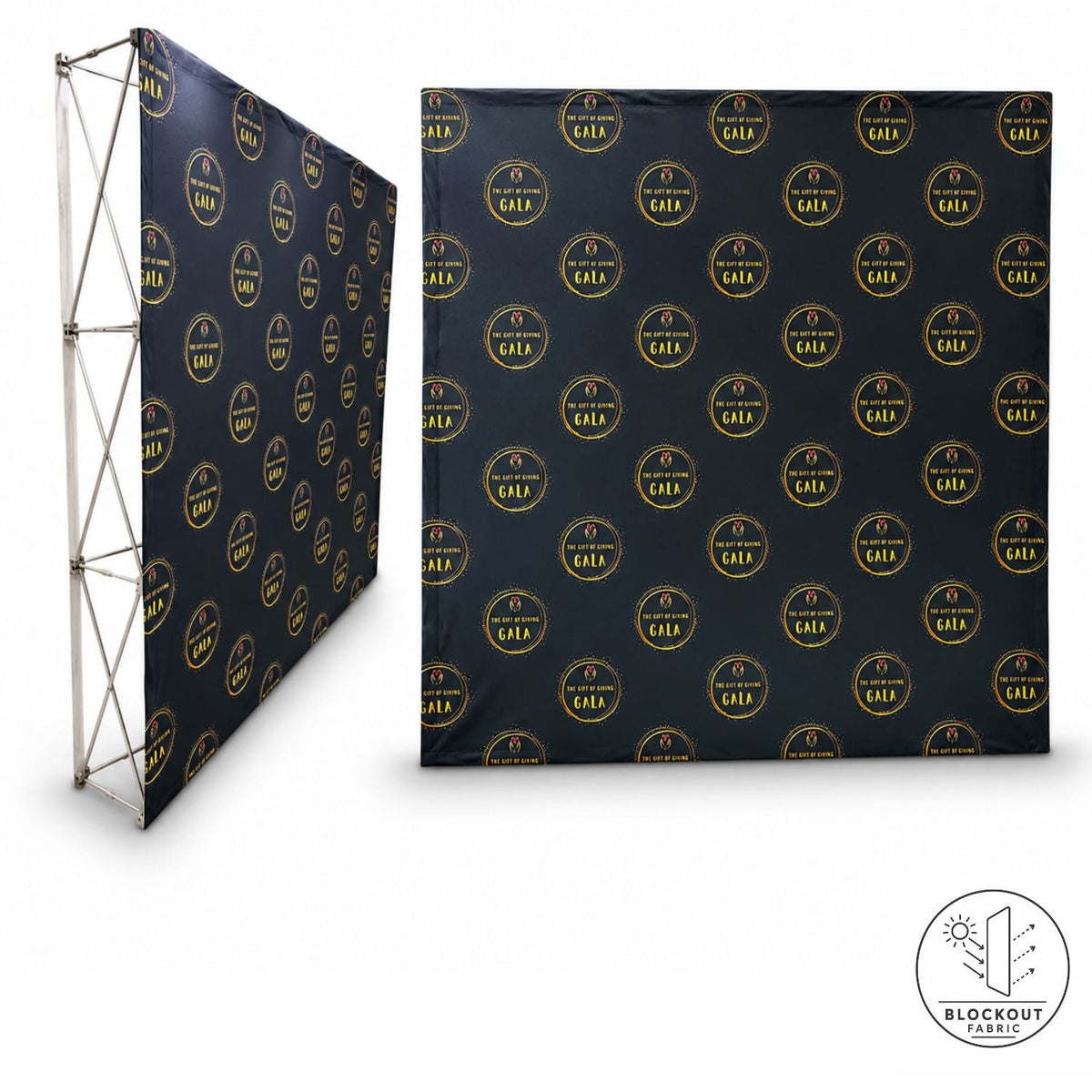 7.5' Straight Wall Full Height Tension Fabric Pop-up Display, Superior Block Out Fabric