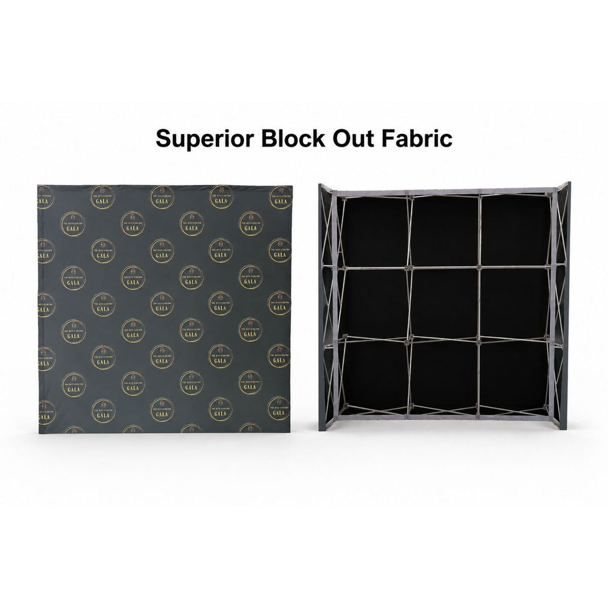 7.5' Straight Wall Tension Fabric Pop-up Display Kit with Wrap End Caps, Superior Block Out Fabric