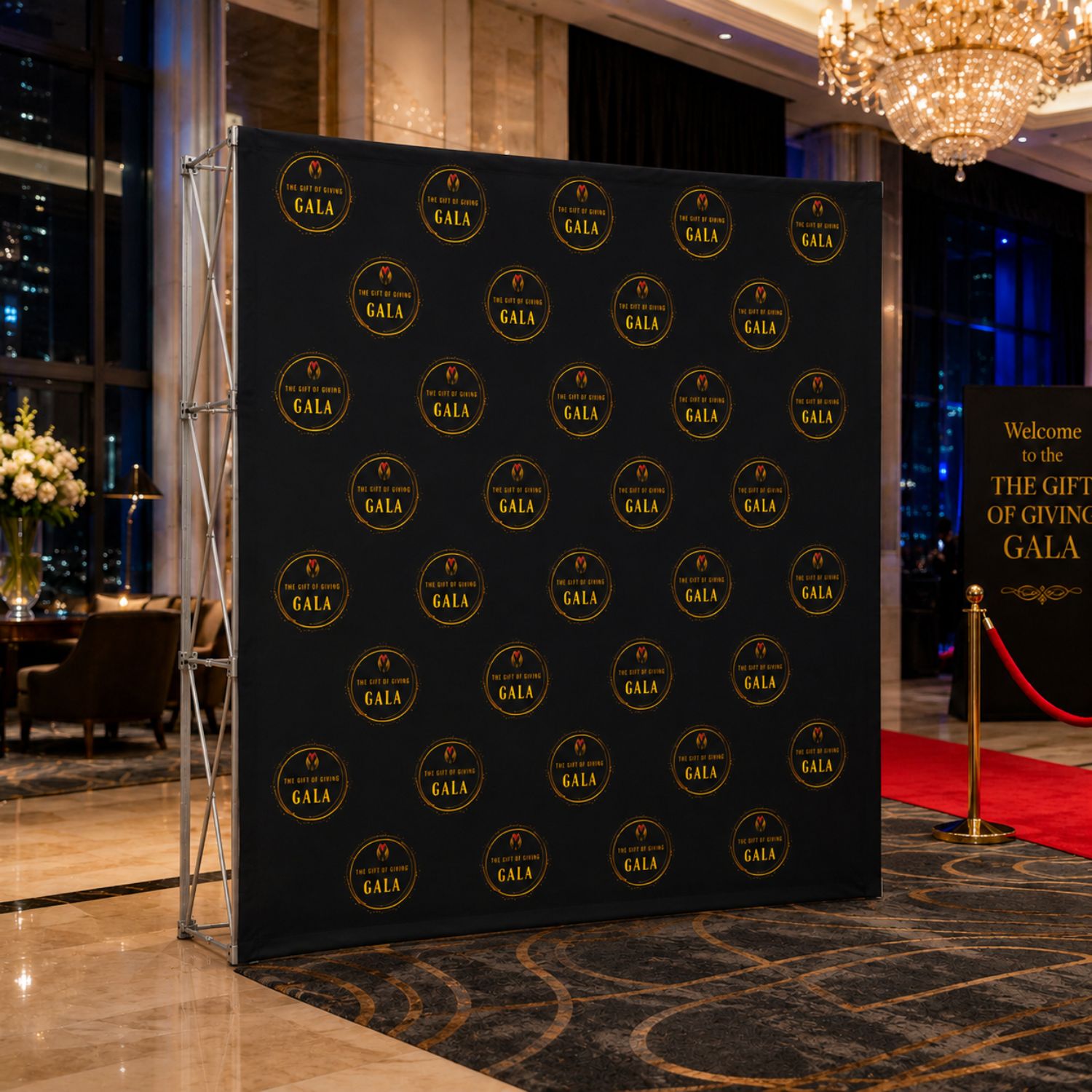 7.5' Straight Wall Full Height Tension Fabric Pop-up Display, Superior Block Out Fabric