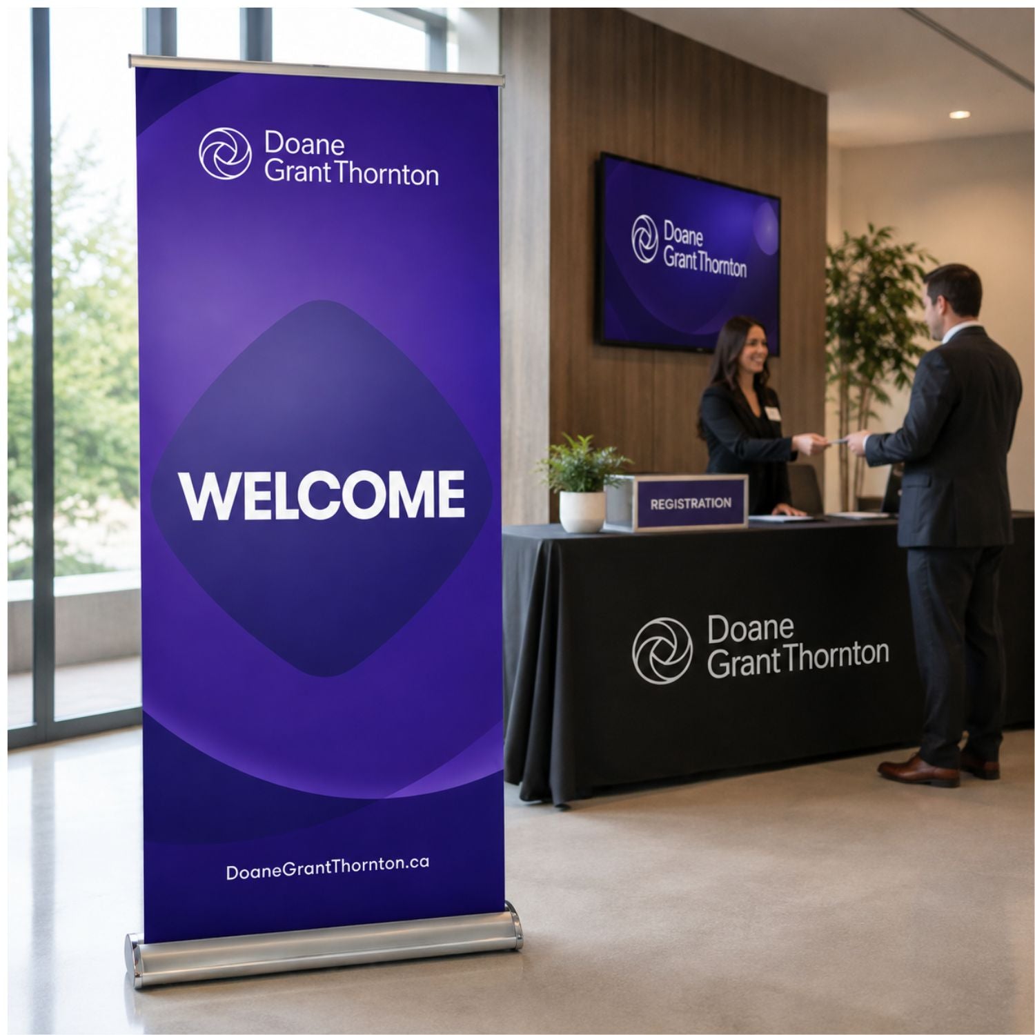 Deluxe Wide Base Retractable Pull Up Banner with Double sided Graphics, 33.5x79, NO SETUP CHARGE