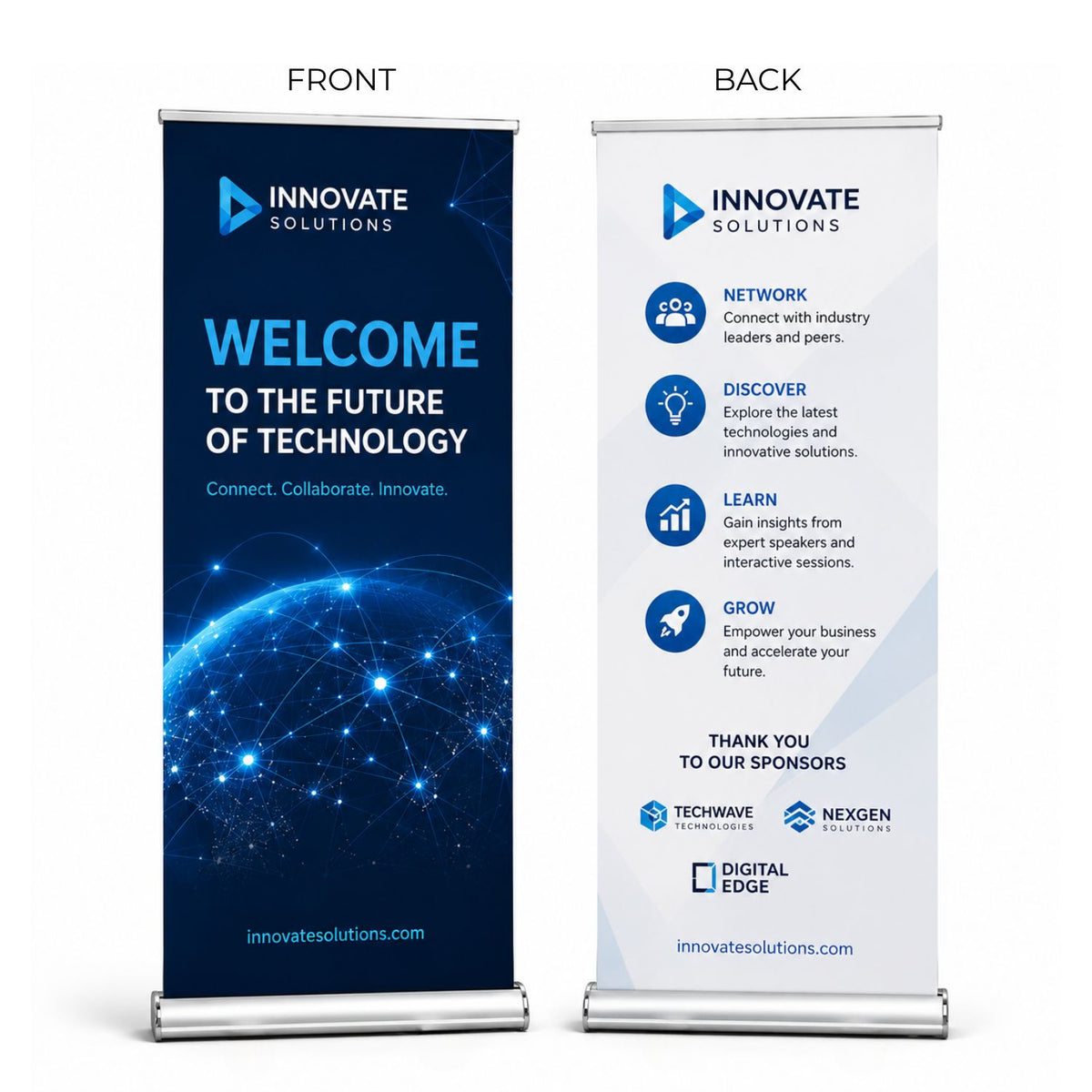 Sublimated Heavy Fabric Deluxe Wide Base Pull Up Banner with Double sided Graphics, 33.5x79
