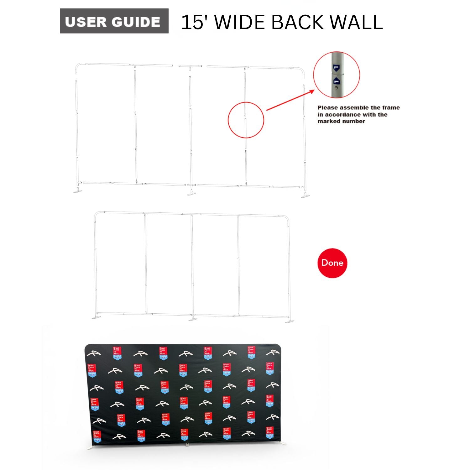 15'W x 8'H EuroFit Tension Fabric Straight Wall Kit, Double Sided Graphics, Superior Blockout Fabric