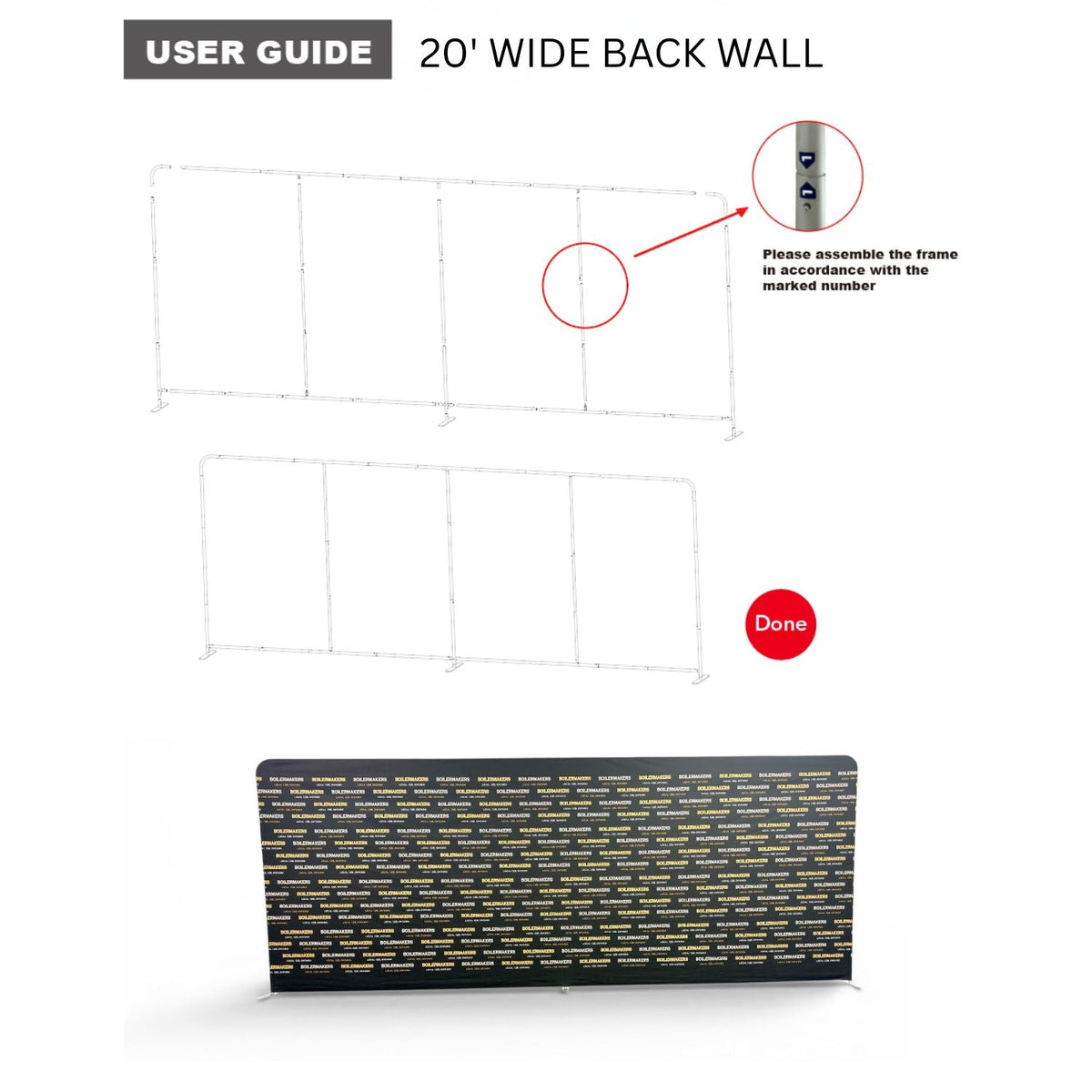 20'W x 8'H EuroFit Tension Fabric Straight Wall Kit, Double Sided Graphics, Superior Blockout Fabric