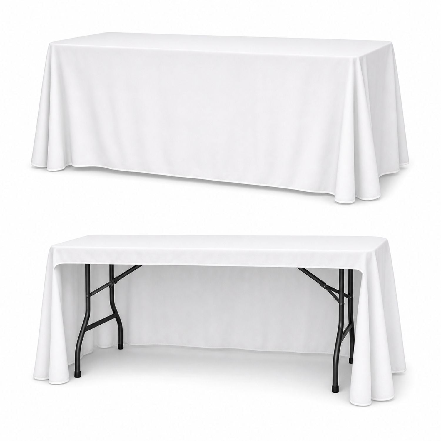 Nappe sublimée PREMIUM pour table de 1,8 m, style drapé, 3 côtés, dos ouvert, coins arrondis
