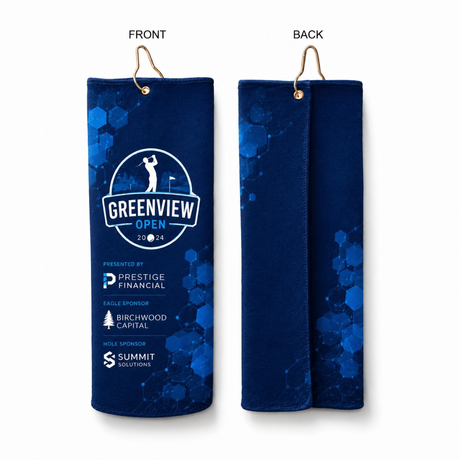 Microfiber Dri-Lite Terry Golf Towel, Finished size 5x18, Trifold Grommet & Hook, Sublimated