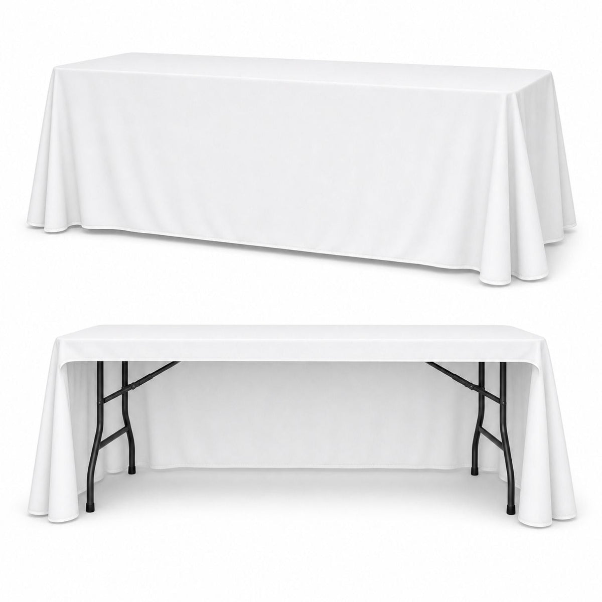 Sublimated PREMIUM Table Cloth for 8' Table, Drape Style, 3 sided, Open Back, Rounded corners