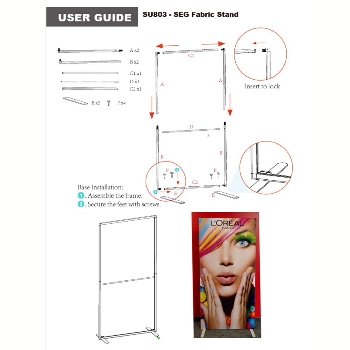 Hardware and bag only for Frontlit SEG Fabric Banner Stand, 40"x80", Graphics are not included