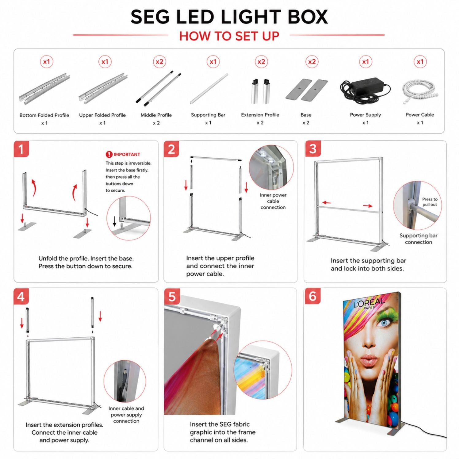 Hardware only for Backlit LED Light Box SEG Floor Display Banner Kit, 40"x80"