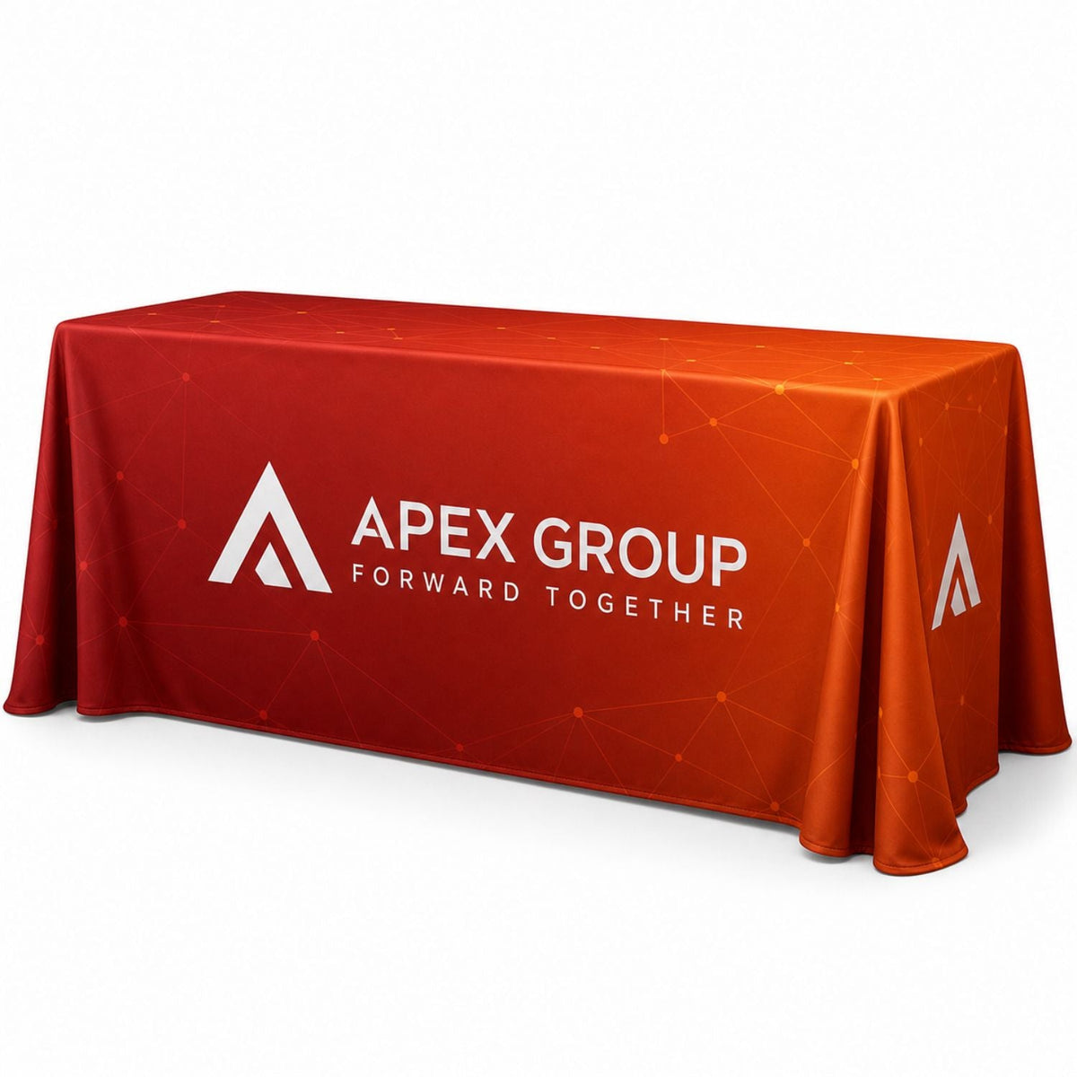 Sublimated PREMIUM Table Cloth for 8' table, Drape style, 4 sided, Closed Back, Rounded Corners
