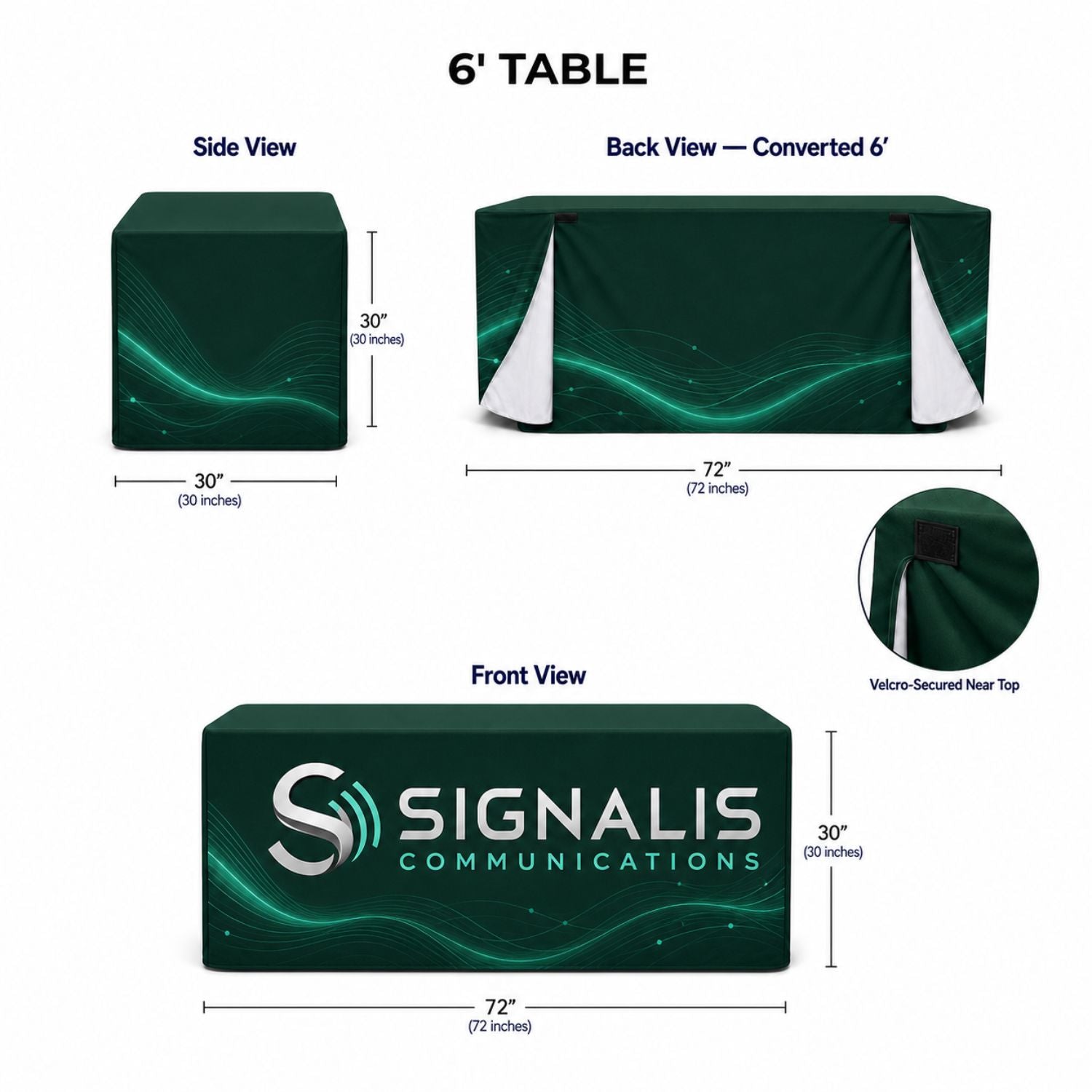 Sublimated PREMIUM Convertible Table Cloth, Converts from 8' to 6', Drape style, 4 side, Closed back
