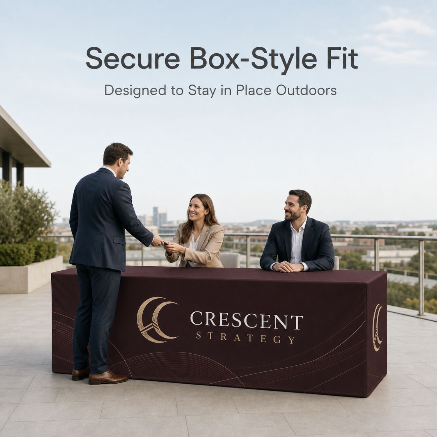 Sublimated PREMIUM Box Style Fitted Table Cloth, 8' Table, Premium Fabric, 4 sided, Closed back