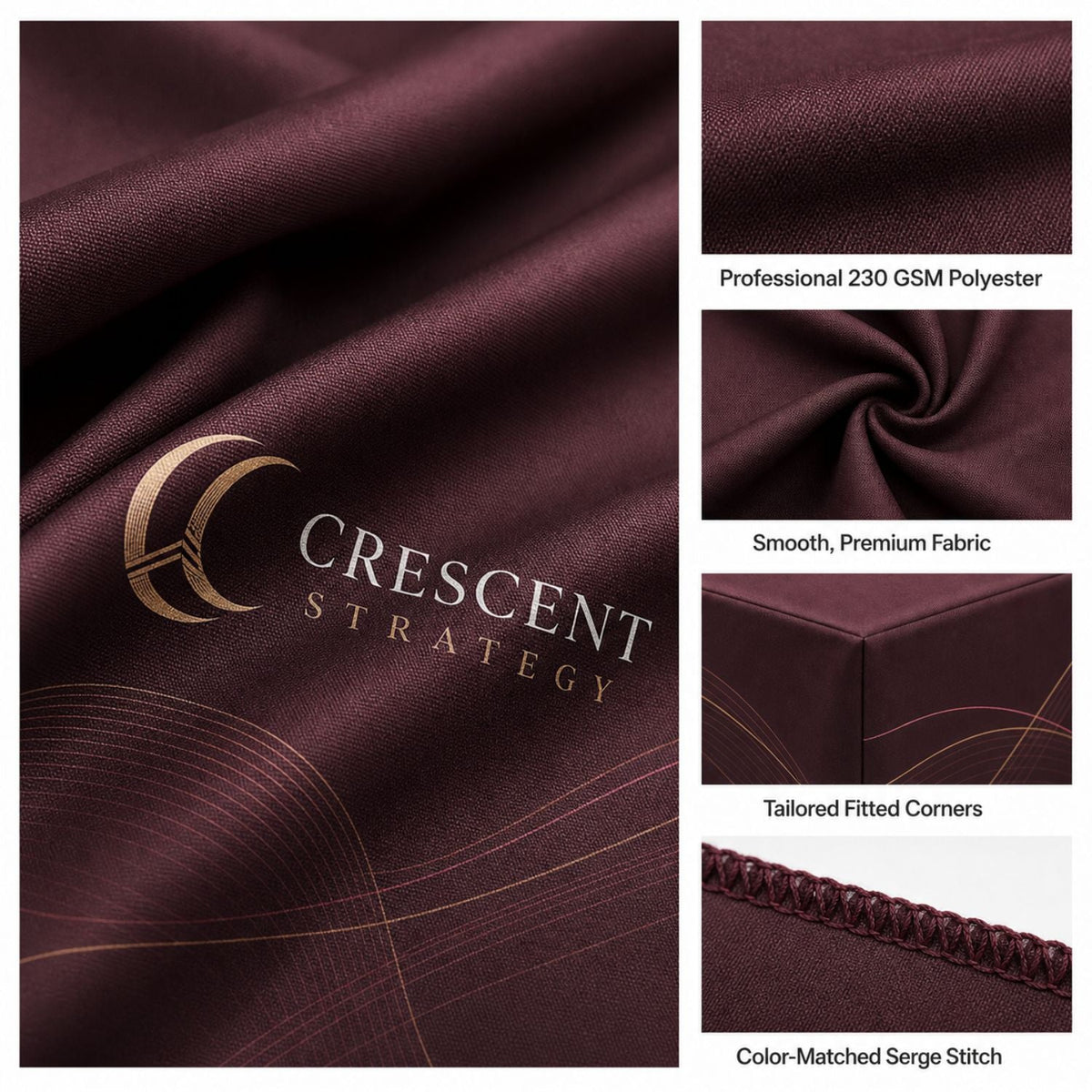 Sublimated PREMIUM Box Style Fitted Table Cloth, 8' Table, Premium Fabric, 4 sided, Closed back